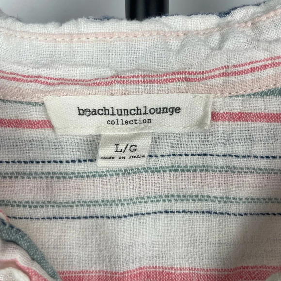 Beachlunchlounge White Multicolor Linen Blend Button Up Striped Long Sleeve Top - Picture 4 of 6